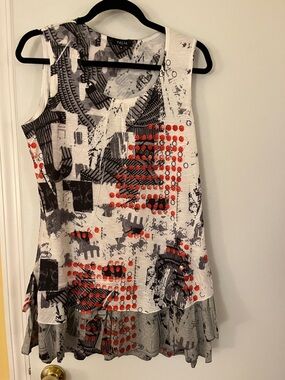 Talia White & Black Abstract Print Tank with Red Accent